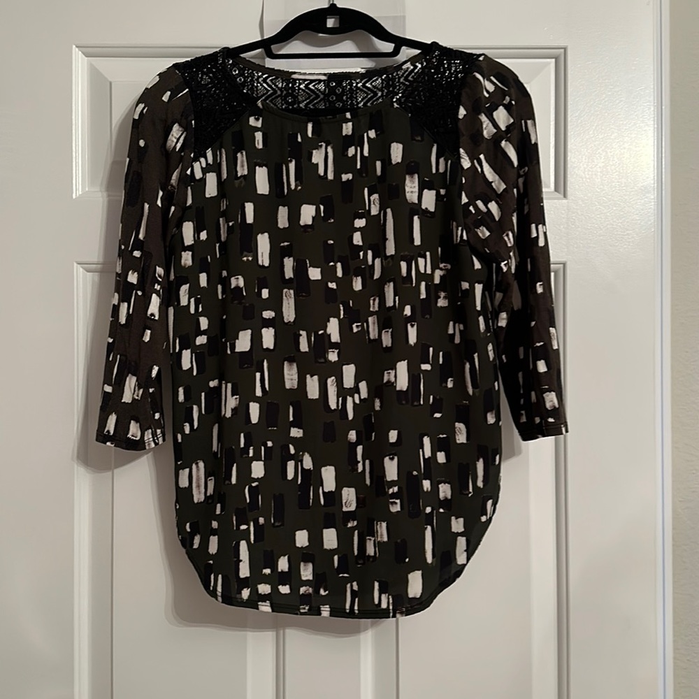 EUC patterned green black off white Anthropologie Weston size small top